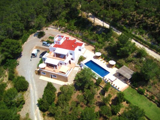 Aerial view photo - Casa Kiva: 6 bedroom child friendly luxury villa with infinity pool in Es Cubells, Ibiza