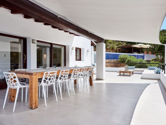 Outdoor dining photo - Casa Kiva: 6 bedroom child friendly luxury villa with infinity pool in Es Cubells, Ibiza